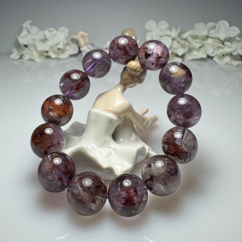 G56 上帝指紋 大顆粒 紫幽靈水晶 無注膠無染色 16.7mm 手串 手珠 - 手鍊/手環 - 玉石 多色