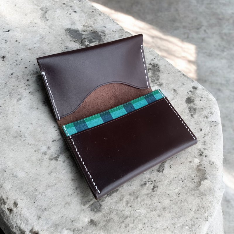 イタリアンレザー　チェック柄の名刺入れ - 名片夾/名片盒 - 真皮 咖啡色