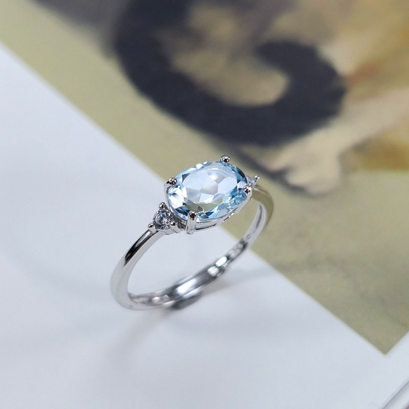 1.5 carat sweet sky blue natural Stone blue luster sterling silver ring temperament gift first choice - แหวนทั่วไป - เงินแท้ สีน้ำเงิน