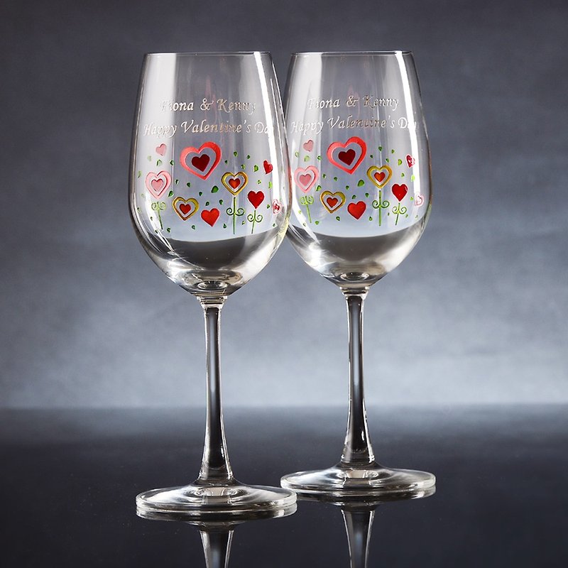 My Crystal Red Wine Glasses - Hearts Flower (names & date included ) - Bar Glasses & Drinkware - Glass Multicolor