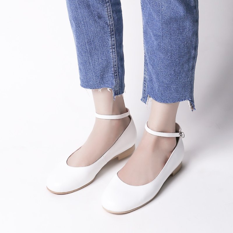 Perfect digging! White - elegant small round neck winding flat shoes full leather MIT - Mary Jane Shoes & Ballet Shoes - Other Materials White