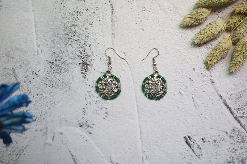 綠色繞線中國風耳環復古風耳飾旗袍風 - 耳環/耳夾 - 其他金屬 