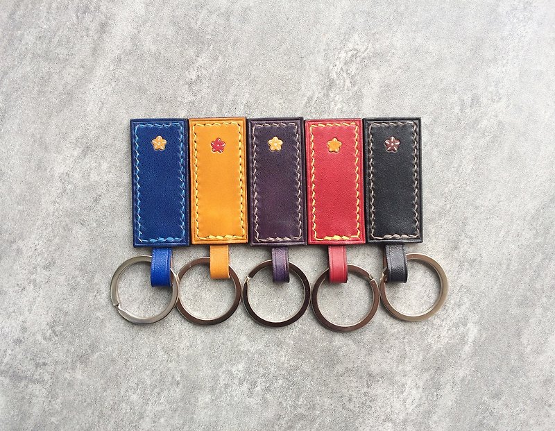 Small flower leather key ring multi-color optional free customization - ที่ห้อยกุญแจ - หนังแท้ หลากหลายสี
