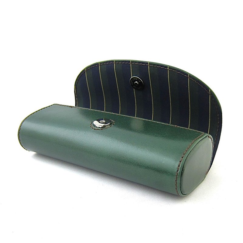 Hard Durable Glasses Case Glasses Case Sunglasses Reading Glasses Hard Case Horizontal Stylish Magnetic Closure Stripe Genuine Leather Italian Vachetta Leather - Eyeglass Cases & Cleaning Cloths - Genuine Leather Green