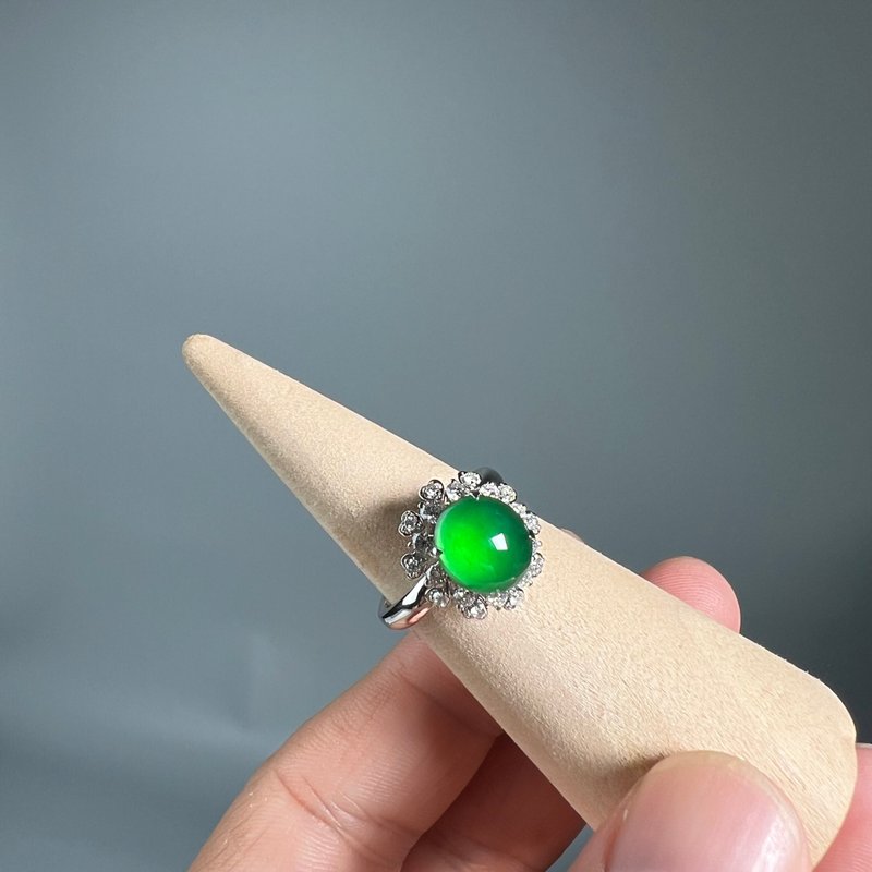 Small light bulb | Luminous glass sun-green jade ring 18K gold - General Rings - Jade Green