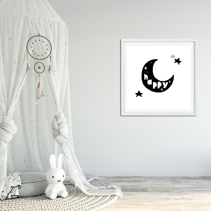 Happy Moon art print with Frame - Posters - Paper Black