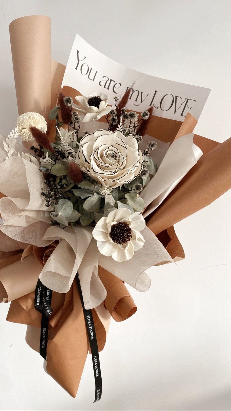 Flora Flower Dried Bouquet - Camellia Latte - Dried Flowers & Bouquets - Plants & Flowers Brown