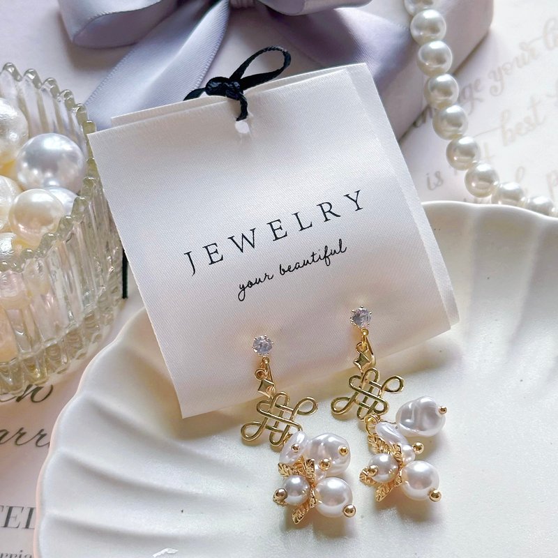 Wedding Pearl Earring Clip - ต่างหู - ไข่มุก สีทอง