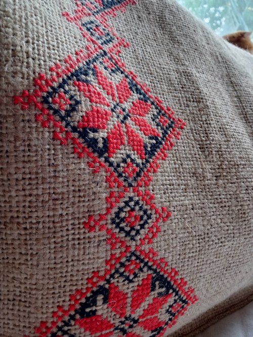 ウクライナ刺繍 ウクライナ民族刺繍 バケットバッグ ウクライナ刺繍入り手作りリネンバッグ エスニック模様のエコ
