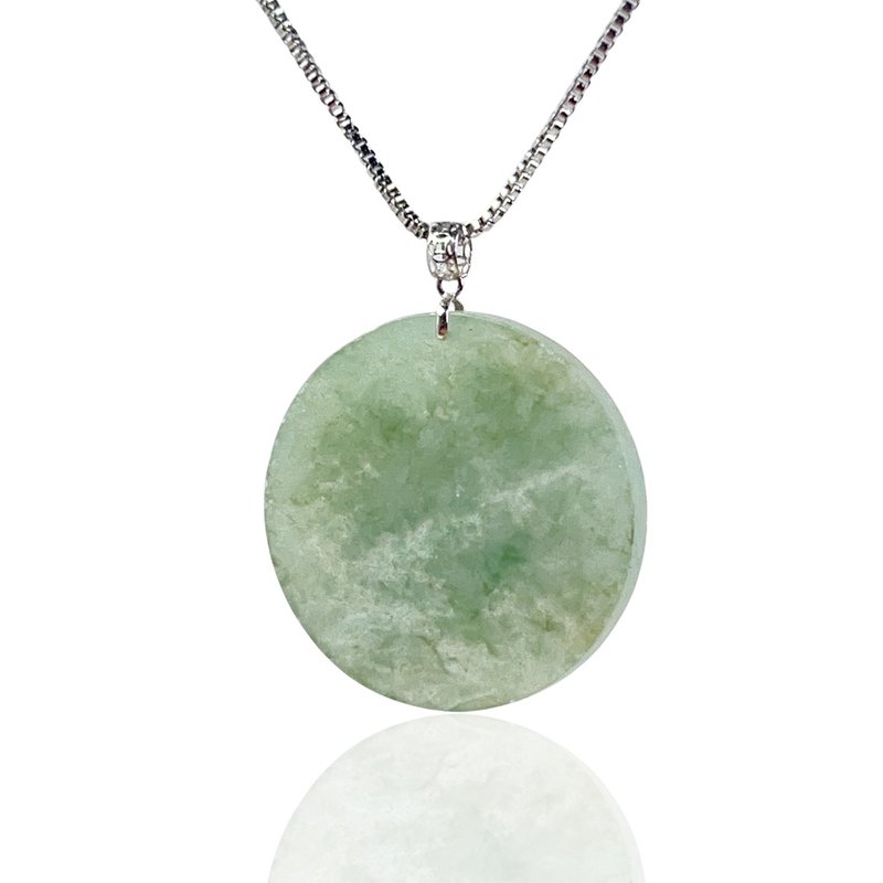 【May Nothing Happen】Ice Green Jadeite Nothing Happens Circle Necklace 18K Gold Pendant | Natural Burmese Jade Jade - Necklaces - Jade Green