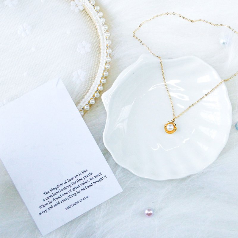 Giftest 珍珠 / 重價的珍珠 基督教耶穌福音貝殼項鍊聖經水晶N5 - 項鍊 - 貴金屬 金色