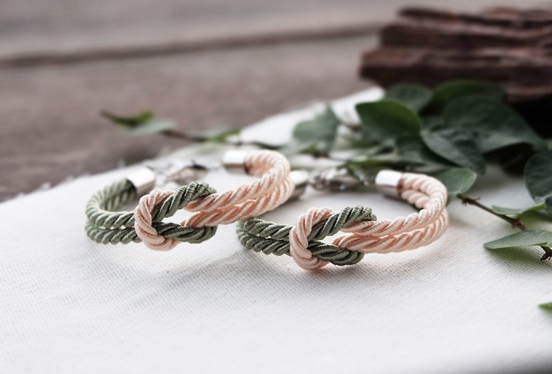 Sage green / Golden Ivory knot rope bracelet - Bracelets - Polyester Green