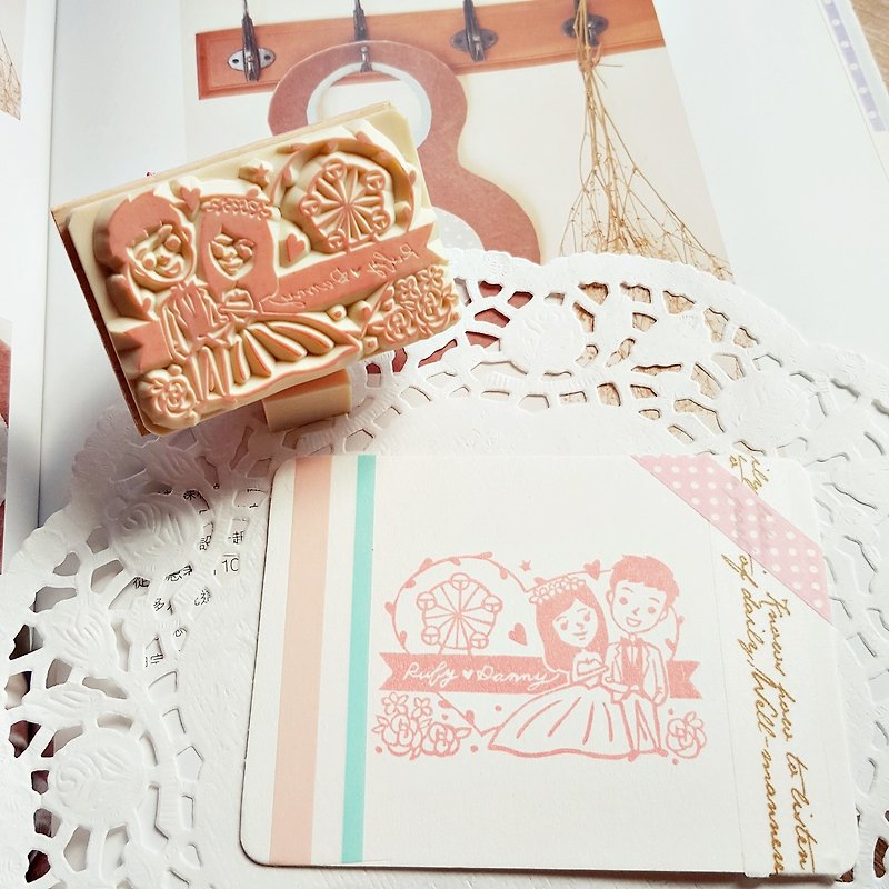 Handmade Rubber Stamp-Heart-shaped Ferris Wheel Wedding Stamp 5X7cm - Wedding Invitations - Rubber Pink