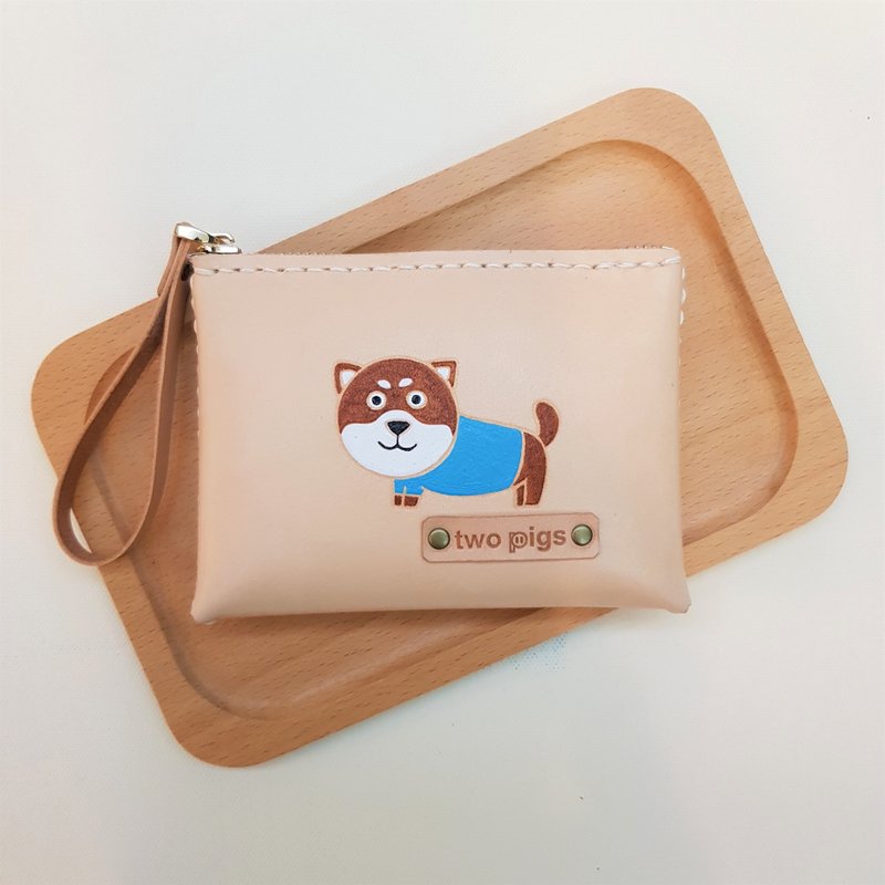 Coin purse _ pure leather _ Shiba Inu _ can play English name - Wallets - Genuine Leather Brown