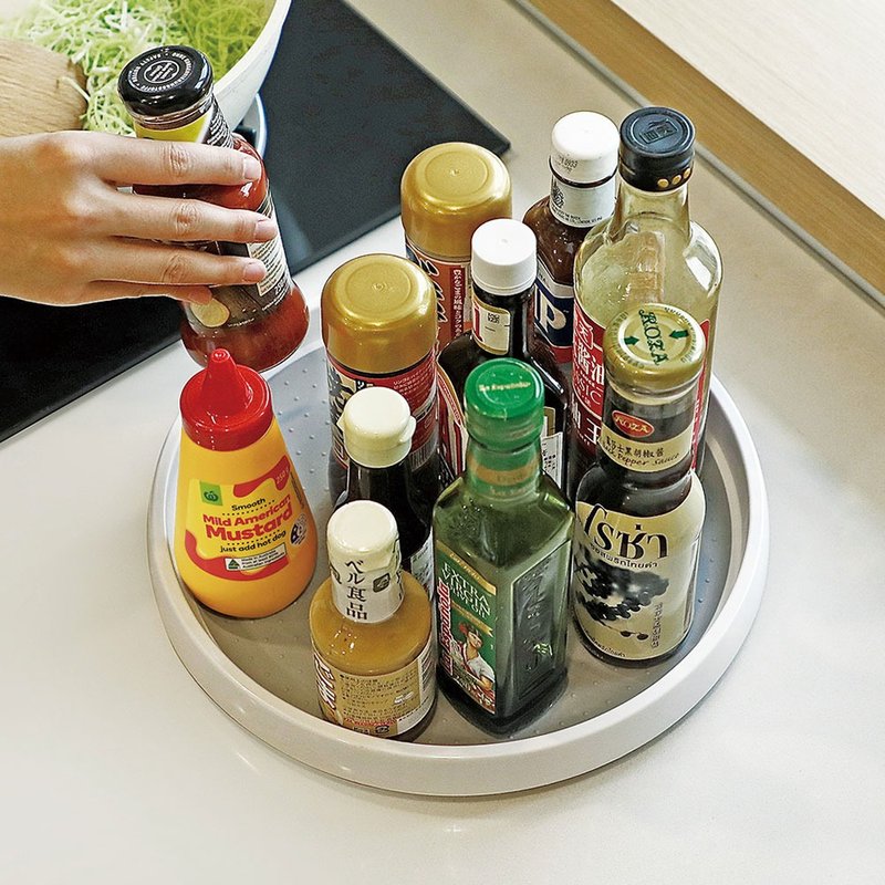 Japanese Shoyama 360-degree rotating multi-functional seasoning/bottle storage rack-large size - ชั้นวาง/ตะกร้า - พลาสติก ขาว