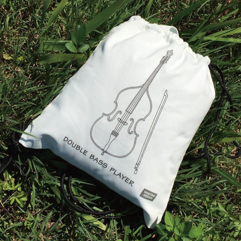 WD Musical Instrument Cotton Backpack-Double Bass In Stock + Pre-Order - Drawstring Bags - Cotton & Hemp White