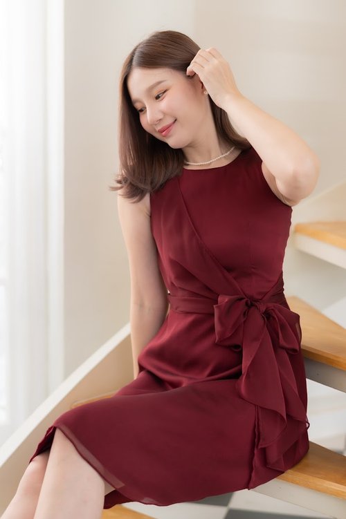 バーガンディ シフォン ドレス ZAPAKA Women Burgundy Chiffon Bridesmaid Dress with Slit