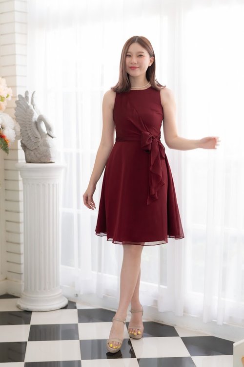 Kamila - バーガンディ パーティー ドレス、シフォン ドレス、レッドを