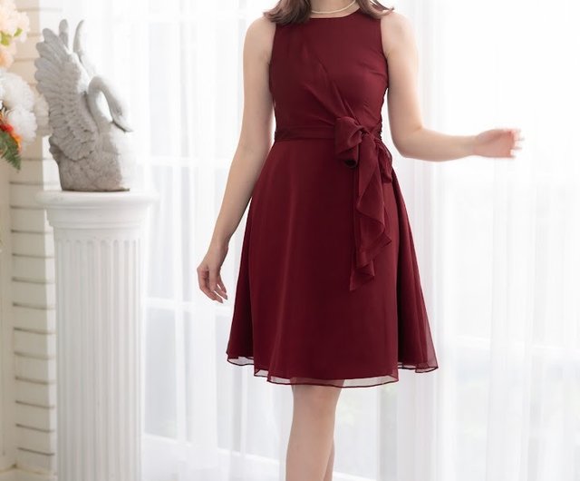 バーガンディドレス【ドレスプロダクション】 Kamila - バーガンディ パーティー ドレス、シフォン ドレス、レッドを