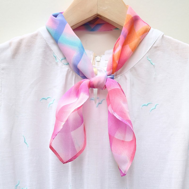 JOJA│日本の古い布の手のスカーフ/スカーフ/リボン/ストラップ - スカーフ - コットン・麻 ピンク
