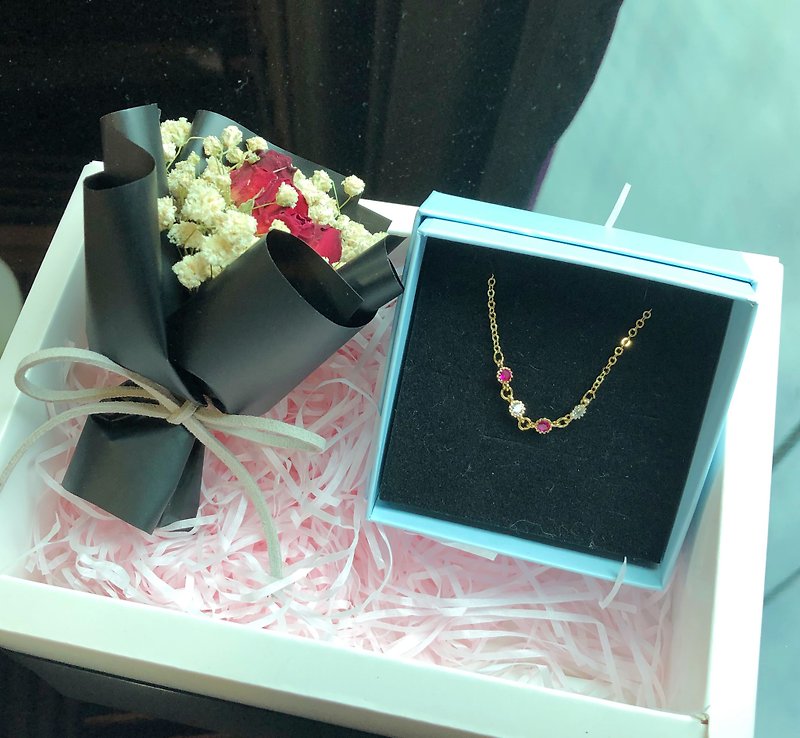 Dry Flower  box Set Bracelet Birthday Gift blue stone - สร้อยข้อมือ - โลหะ สีแดง