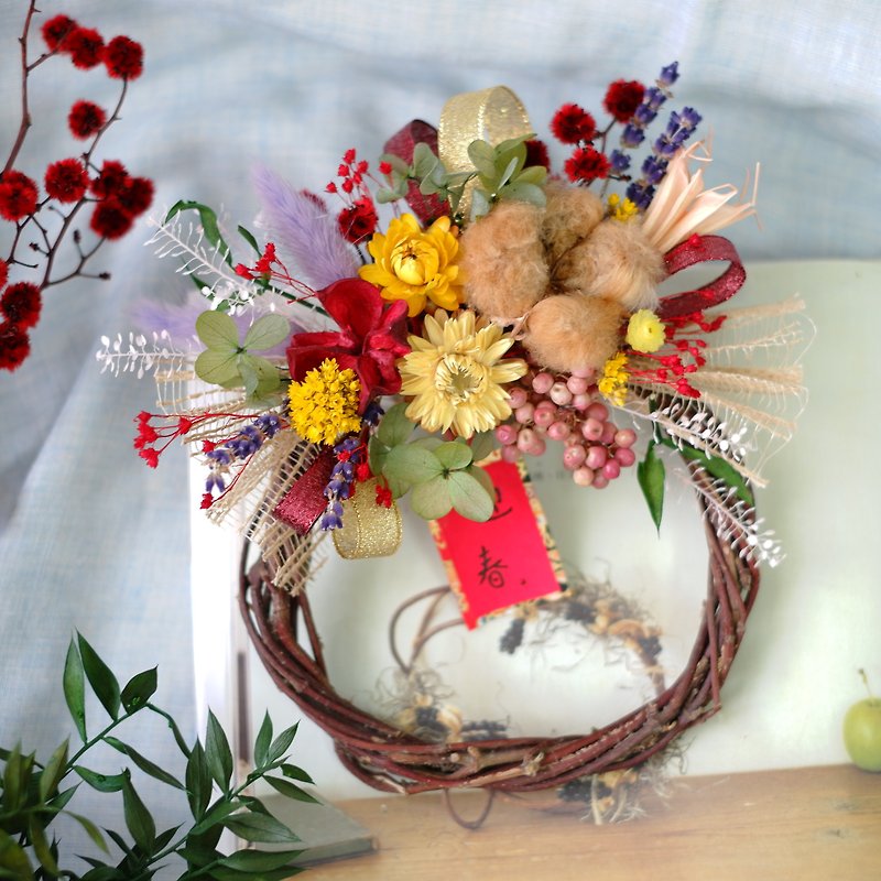 To be continued | New Year's Spring Dry Flower Wreath (warm heart) Spot - ช่อดอกไม้แห้ง - พืช/ดอกไม้ สีแดง