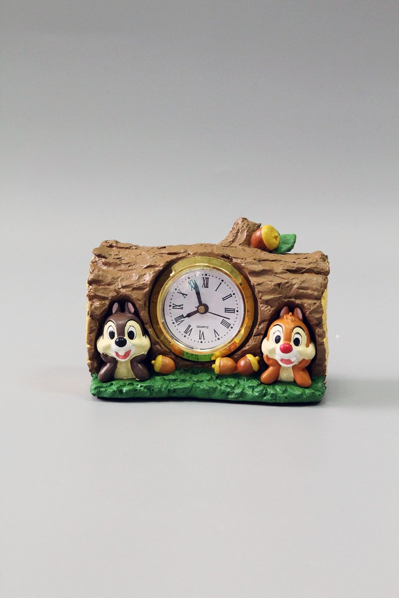 日本迪士尼設計奇奇蒂蒂雙手托臉桌上時鐘擺飾 - 時鐘/鬧鐘 - 樹脂 咖啡色