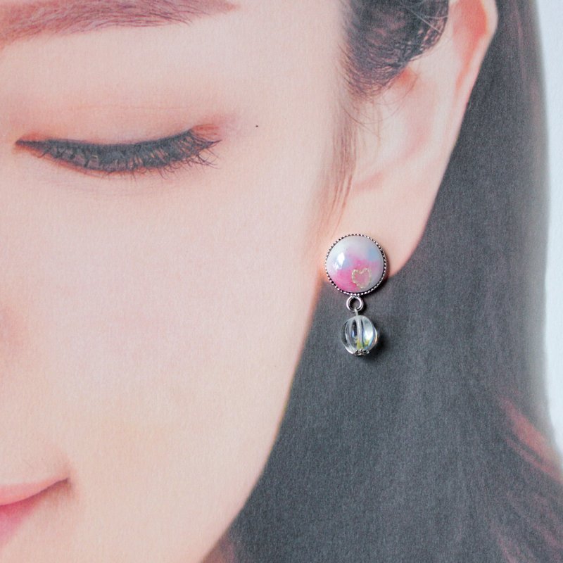 Cloisonne earrings Siesta - ต่างหู - วัสดุอื่นๆ สึชมพู