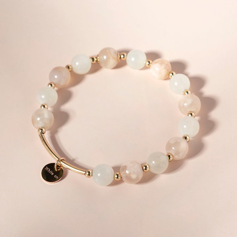 Sakura Agate Moonstone 14K Gold Filled Crystal Bracelet - สร้อยข้อมือ - คริสตัล สึชมพู