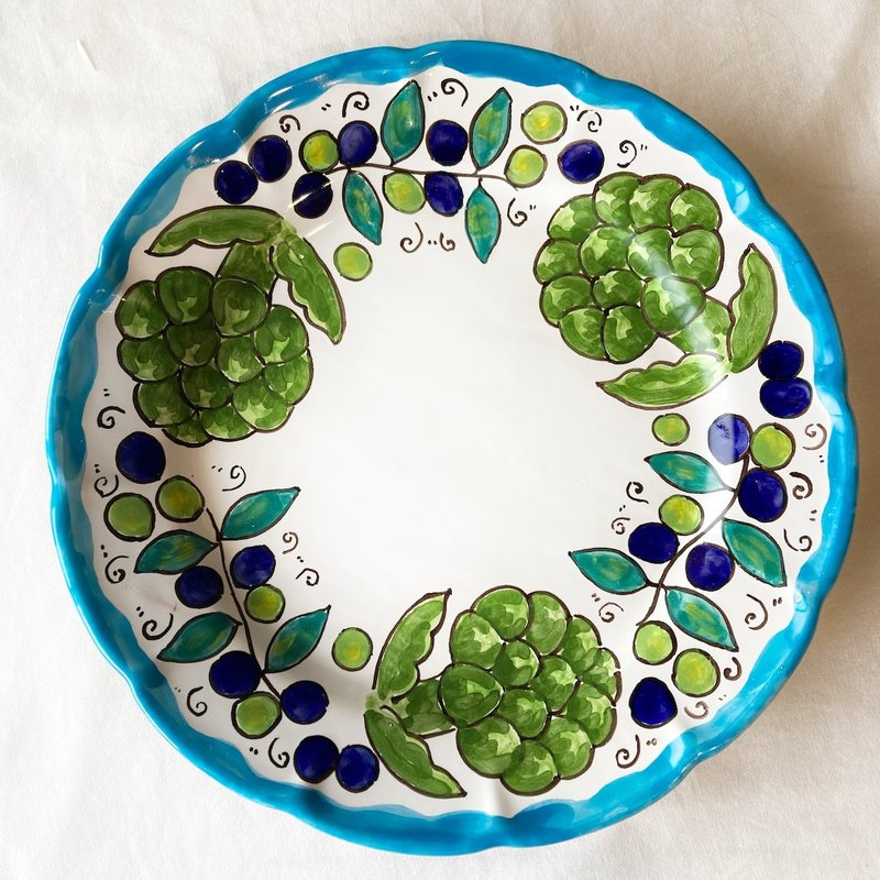 plate 26cm Italianceramic majolica artichoke olive - จานและถาด - ดินเผา สีเขียว