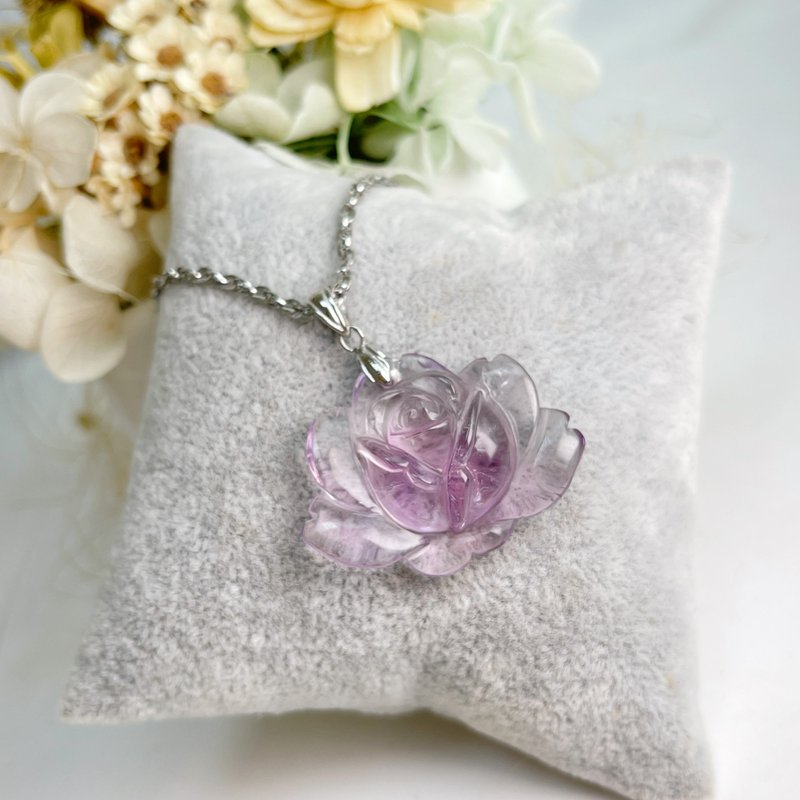 Blooming Beauty / Luck with Helpful People - Amethyst Rose Necklace - สร้อยคอ - คริสตัล 