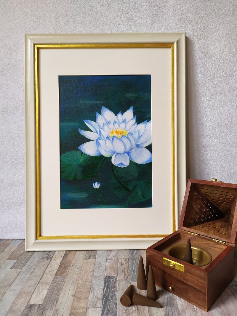 Author's painting - White Lotus. Inspiration from nature. Artist's shop. - Posters - Eco-Friendly Materials Multicolor