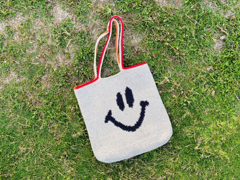 Material bagSmile bag/woven material bag/woven bag - เย็บปัก/ถักทอ/ใยขนแกะ - ผ้าฝ้าย/ผ้าลินิน หลากหลายสี