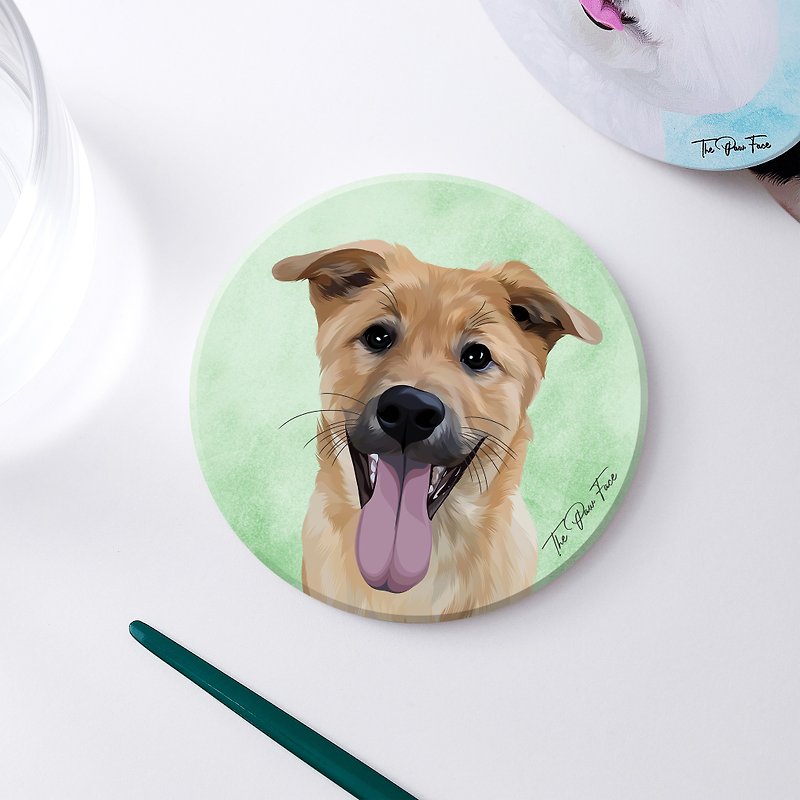 キイロハギ犬ミークス犬-丸いセラミックウォーターコースター/動物/家庭用品 - コースター - 陶器 