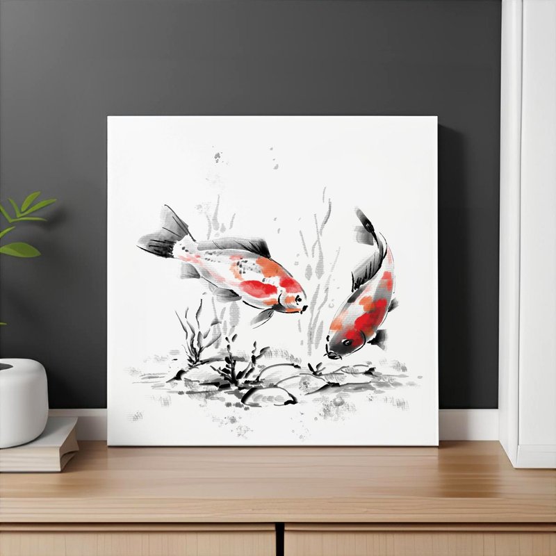 Sumie painting Printing wall decor Carp koi Beautiful wall art Modern Minimalism - ตกแต่งผนัง - กระดาษ ขาว