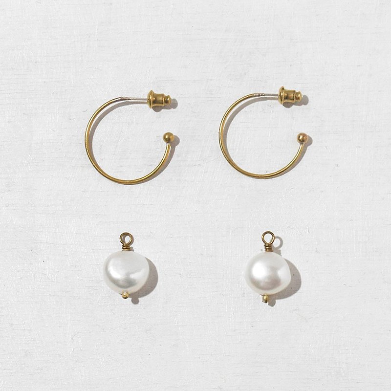 Thin Hoop Earrings With Detachable Pearls - ต่างหู - ไข่มุก 