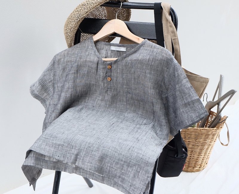 Michi Top : Linen Grey - เสื้อผู้หญิง - ผ้าฝ้าย/ผ้าลินิน สีเทา