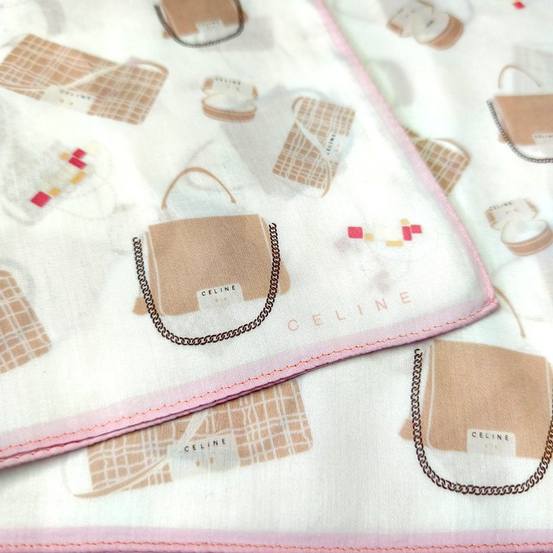 Celine Vintage Handkerchief Women Accessories - Bag Gift for Her 20 x 19 inches - 手帕 - 棉．麻 粉紅色