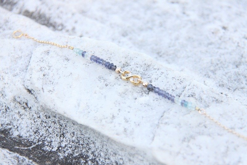 水晶&14K包金和平手練/ Blue Chrystal & 14KGF peace connector bracelet - 手鍊/手環 - 寶石 藍色