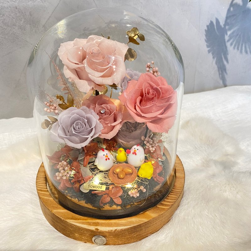 帶路雞 結婚禮物 永生花 不凋花 玻璃盅(中) - 乾燥花/永生花 - 植物．花 粉紅色