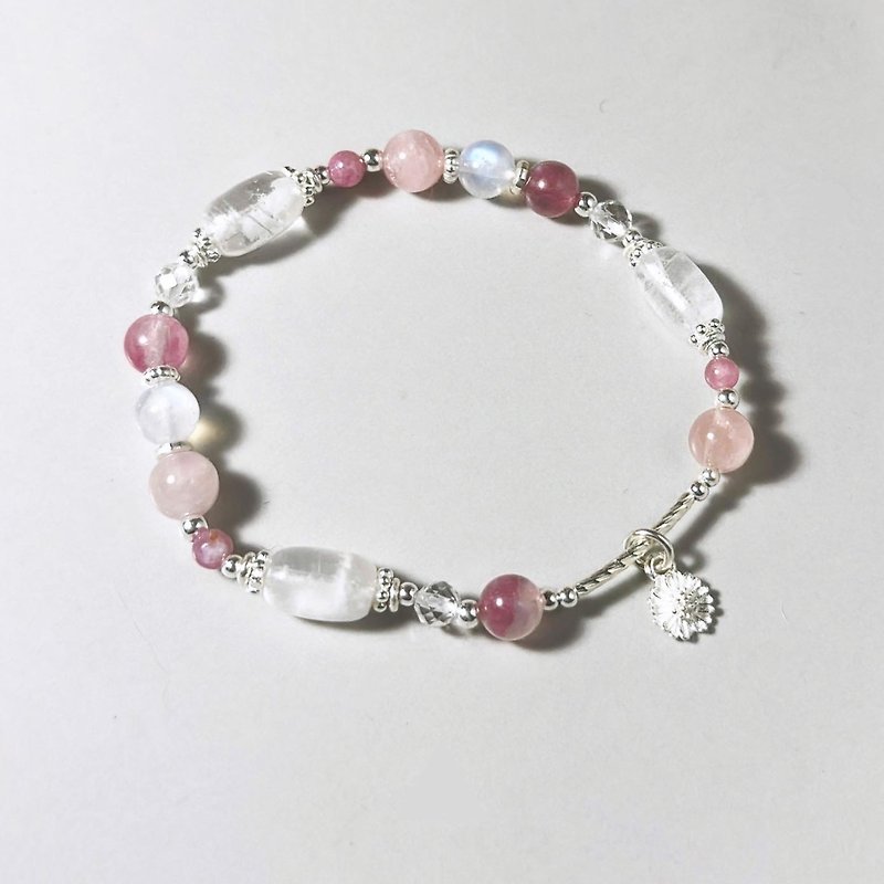 Sakura Snow - Snowflake Ghost. Rose Tourmaline. Rose Quartz - Sterling Silver Design Bracelet - สร้อยข้อมือ - คริสตัล สึชมพู