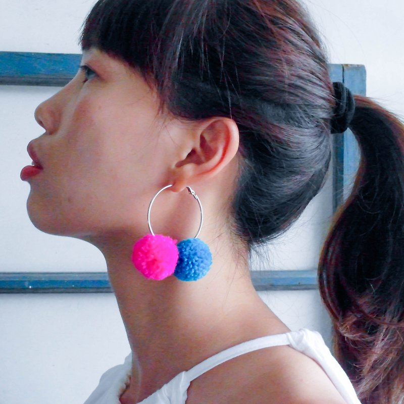 [Contrast color summer] Peach sapphire, double ball earrings, Stainless Steel earrings - ต่างหู - วัสดุอื่นๆ หลากหลายสี