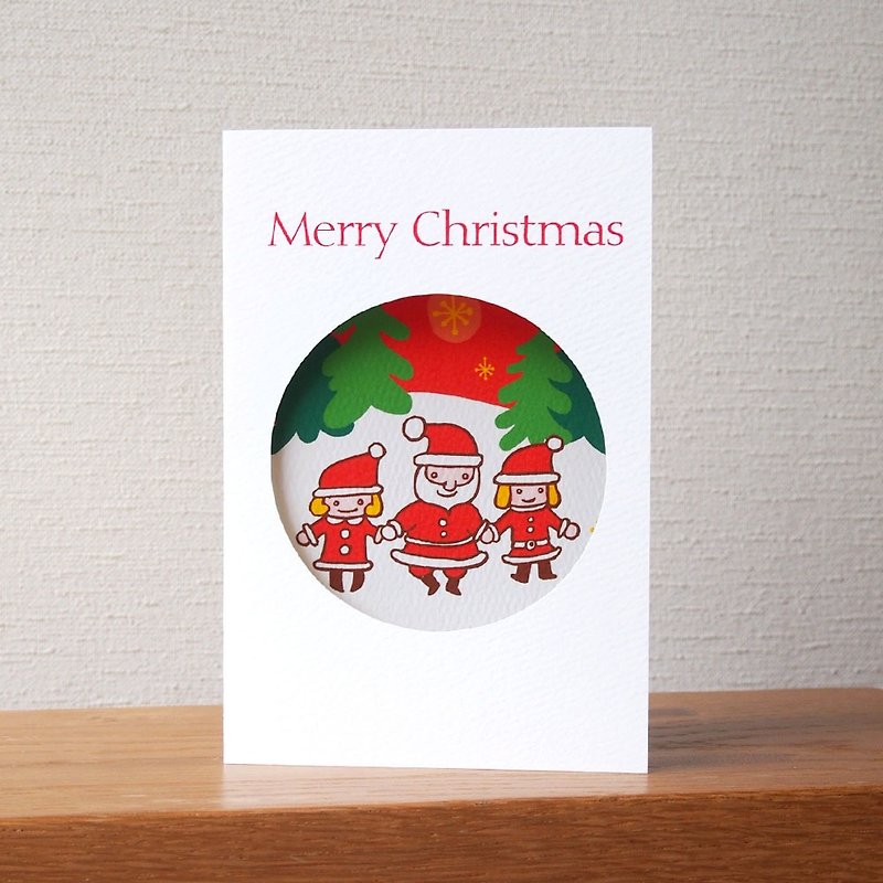サンタの丸窓クリスマスカード - カード・はがき - 紙 レッド