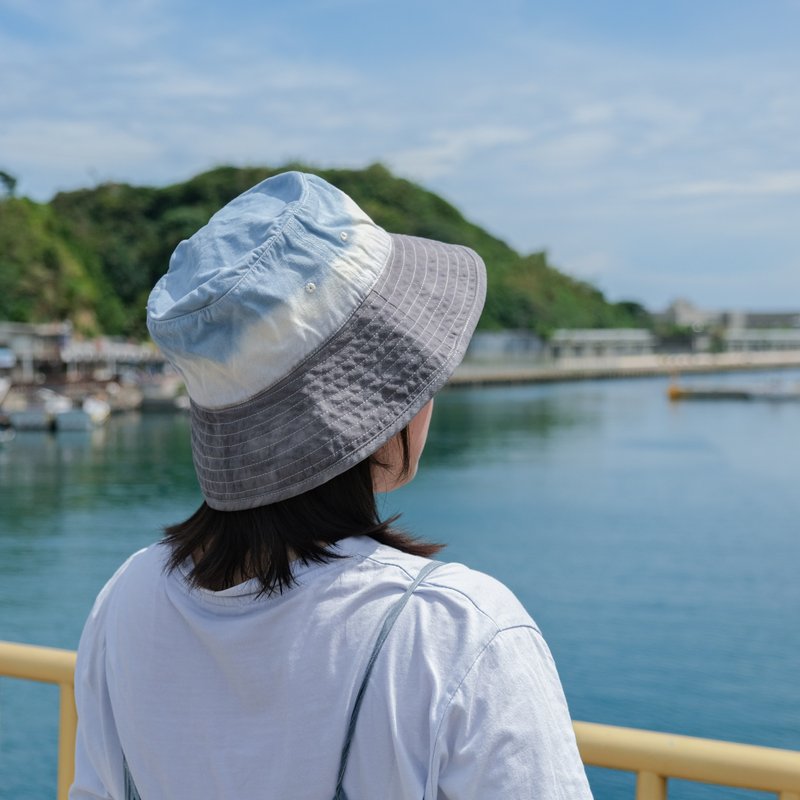 Yun Shu hand-dyed sun-visible hiking hat/adjustable hat rope/ventilated sun protection/hand-dyed by craftsmen - Hats & Caps - Cotton & Hemp Gray