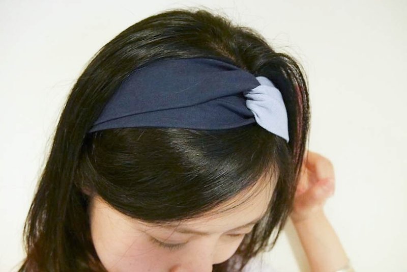 Dark blue light blue contrast headband - Hair Accessories - Cotton & Hemp Blue
