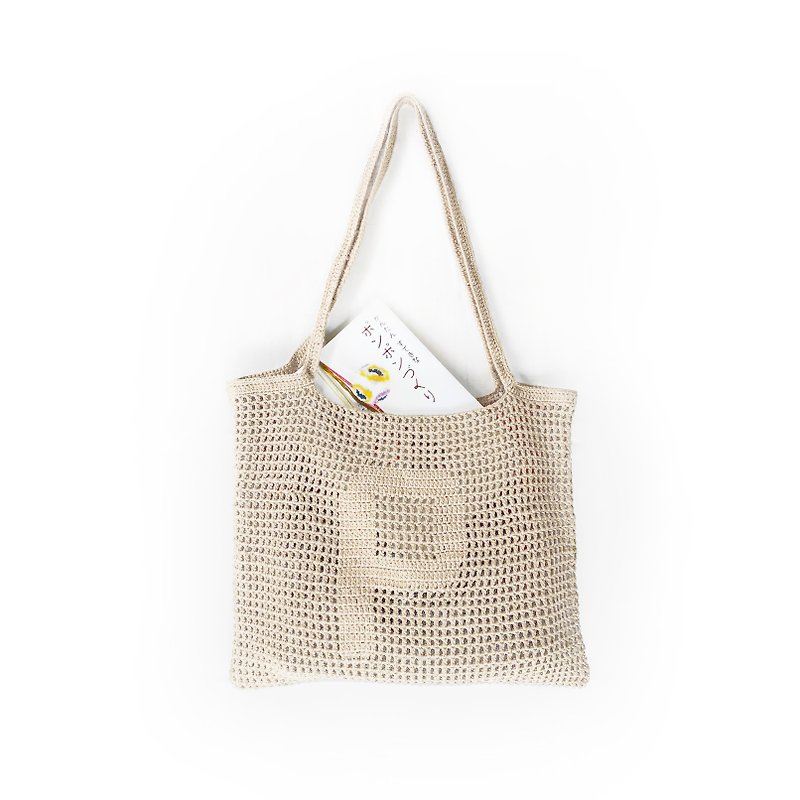 Customized Alphabet Crochet Tote Bag | Almond - 手袋/手提袋 - 其他材質 白色