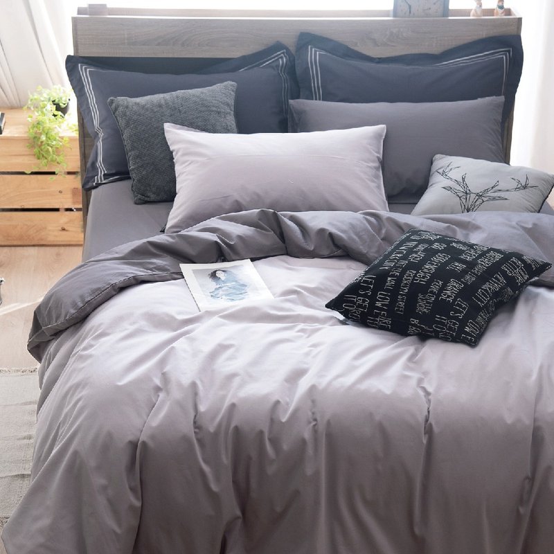 Basic8 銀灰X隕石灰 300織長絨棉 床包枕套/床包被套組/台灣製 - 寢具/床包 - 棉．麻 