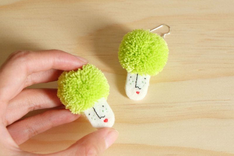 Miss Hairy Collection / Pom Pom Earrings / Apple Green - Earrings & Clip-ons - Other Materials Green