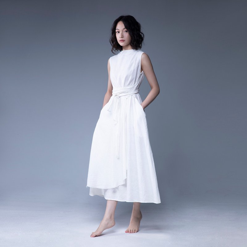 Aman No.45 Classic Fairy Ocean No. 2 White Linen - One Piece Dresses - Cotton & Hemp 