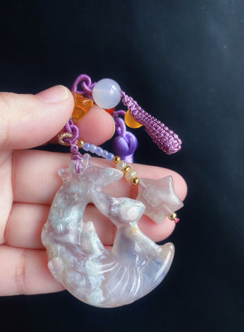 【售出】夏日 櫻花瑪瑙 菜園子 狐仙 月亮 水晶 包掛 閨 - 鑰匙圈/鑰匙包 - 水晶 紫色